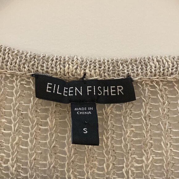 Eileen Fisher Asymmetrical V Neck layering Sweater Fishnet Linen Blend Size S - Picture 8 of 12